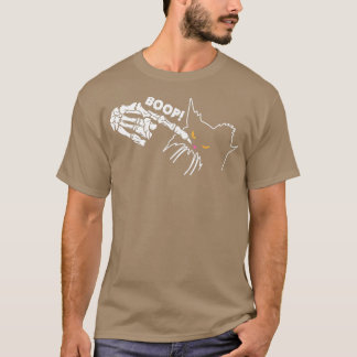 Cute Funny Halloween Black Cat Boop Skeleton Hand  T-Shirt