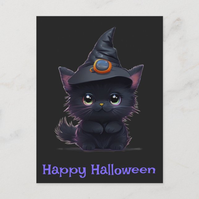 Cute funny Halloween black cat Postcard (Front)