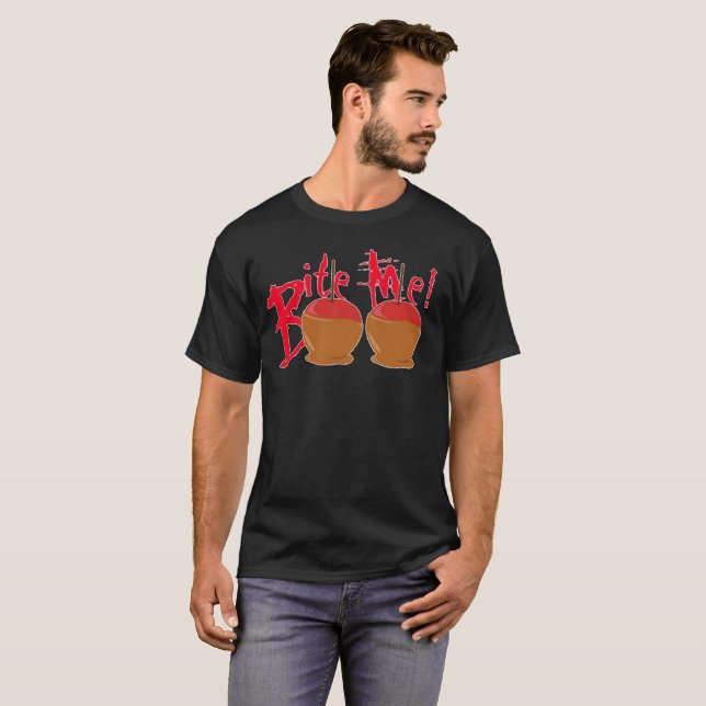 Cute Funny Halloween Boo Bite Me Candy Apples T-Shirt (Front Full)