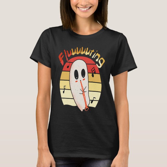 Cute & Funny Halloween Ghost Flute & Fluting  4 T-Shirt (Front)
