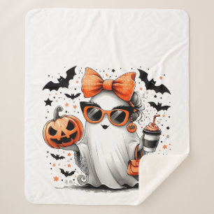 Cute Funny Halloween Ghost Sherpa Blanket