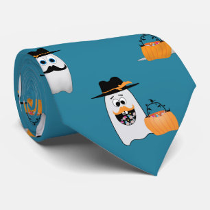 Cute funny Halloween ghost with Cool moustache tie
