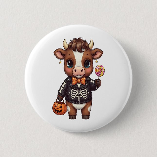 Cute Funny Halloween Highland Cow 6 Cm Round Badge (Front)