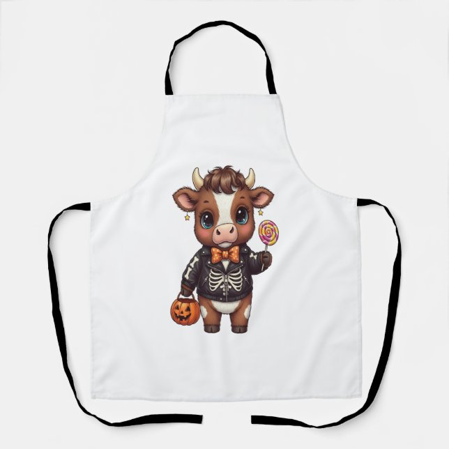 Cute Funny Halloween Highland Cow Apron (Front)