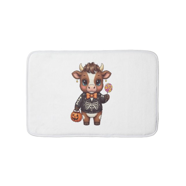 Cute Funny Halloween Highland Cow Bath Mat (Front)