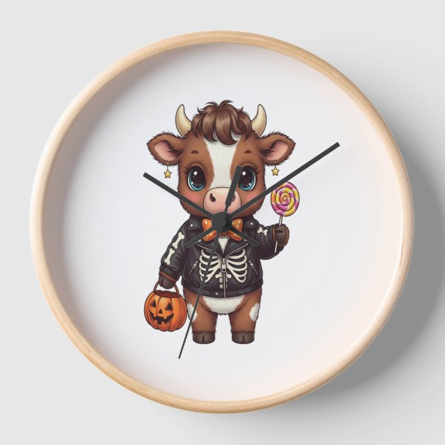 Cute Funny Halloween Highland Cow Clock (Front)