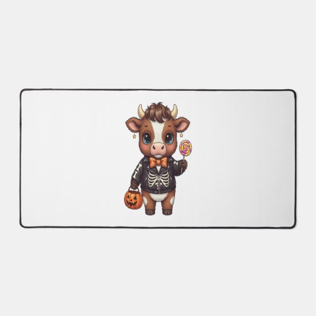 Cute Funny Halloween Highland Cow Desk Mat (Front)