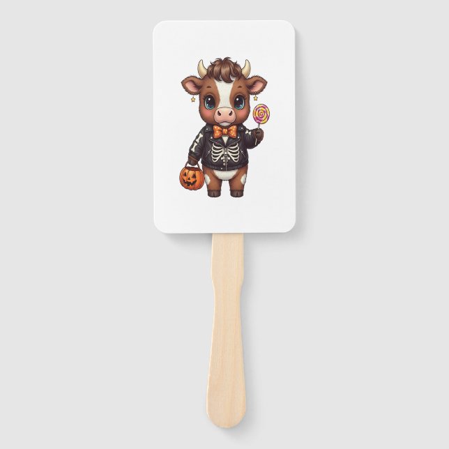 Cute Funny Halloween Highland Cow Hand Fan (Front)