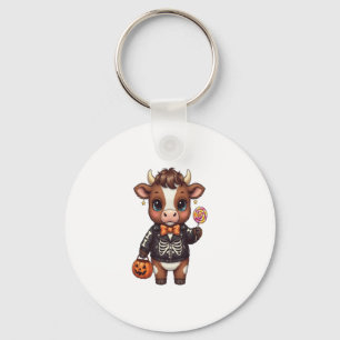 Cute Funny Halloween Highland Cow Key Ring