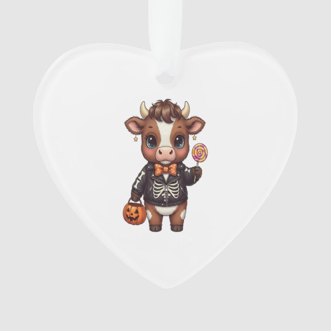 Cute Funny Halloween Highland Cow Ornament (Front)