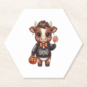 Cute Funny Halloween Highland Cow Paper Coaster