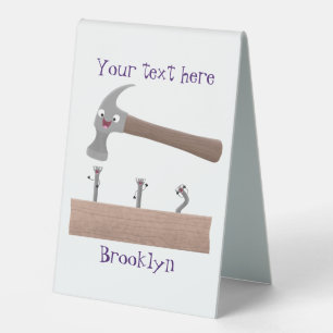 Cute, funny hammer and nails cartoon illustration