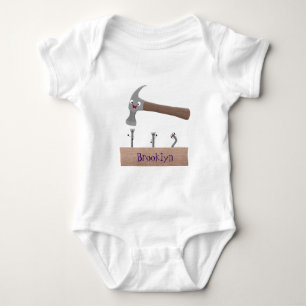 Cute, funny hammer and nails cartoon illustration baby bodysuit