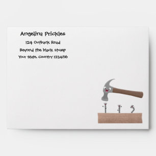 Cute, funny hammer and nails cartoon illustration envelope