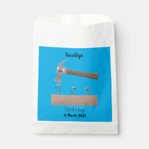 Cute, funny hammer and nails cartoon illustration favour bags