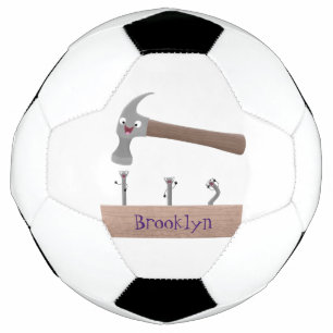 Cute, funny hammer and nails cartoon illustration football