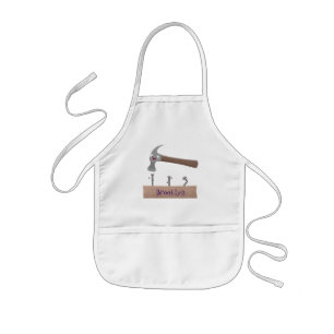 Cute, funny hammer and nails cartoon illustration kids apron