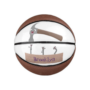 Cute, funny hammer and nails cartoon illustration mini basketball