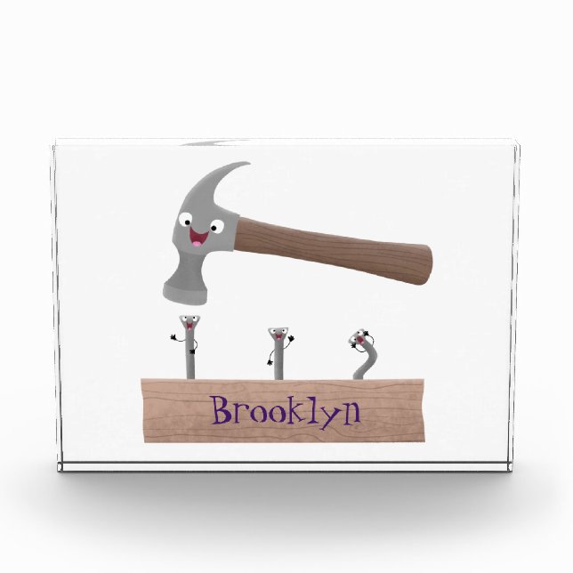 Cute, funny hammer and nails cartoon illustration photo block (Front)
