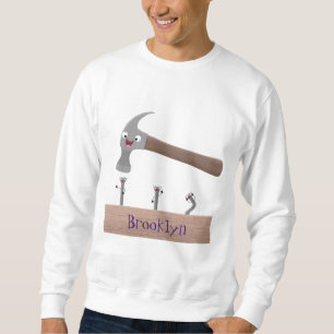 Cute, funny hammer and nails cartoon illustration sweatshirt