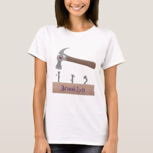 Cute, funny hammer and nails cartoon illustration  T-Shirt