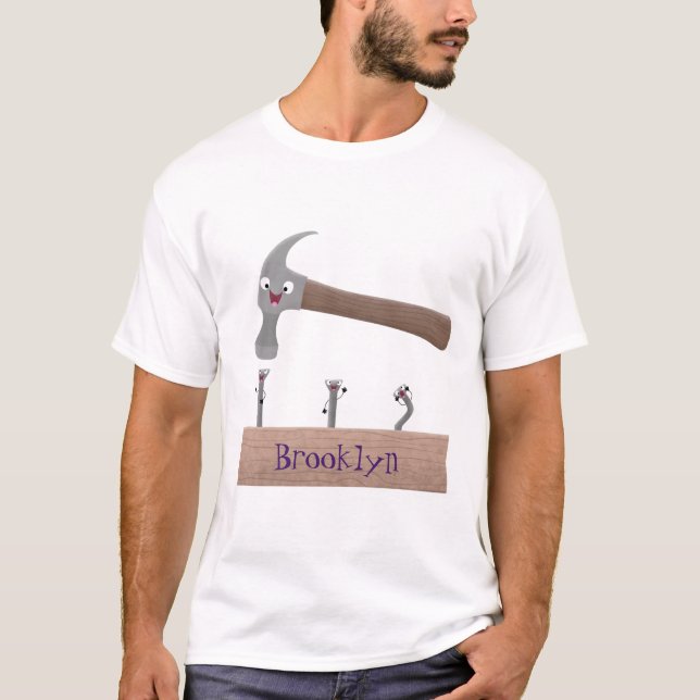 Cute, funny hammer and nails cartoon illustration T-Shirt (Front)