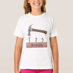 Cute, funny hammer and nails cartoon illustration T-Shirt