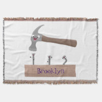 Cute, funny hammer and nails cartoon illustration