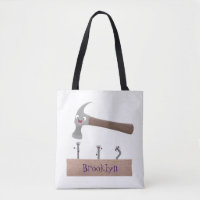 Cute, funny hammer and nails cartoon illustration
