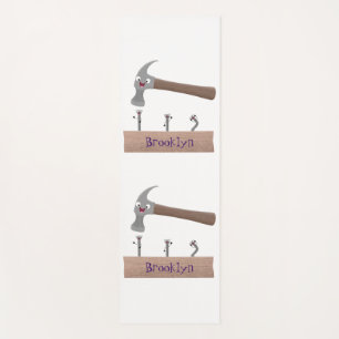 Cute, funny hammer and nails cartoon illustration yoga mat