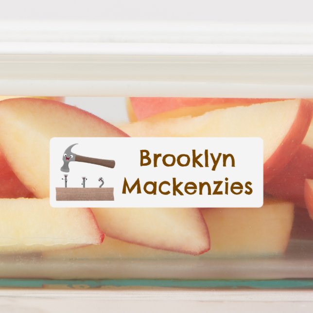 Cute, funny hammer and nails cartoon personalised  (Affixed)