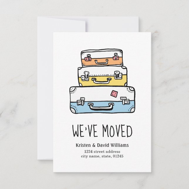 Cute Funny Hand Drawn Suitcase We've Moved Moving Announcement (Front)