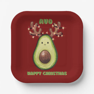 Cute Funny Happy Christmas Avocado Party  Paper Plate