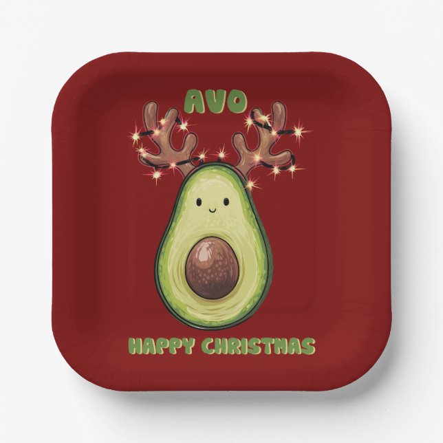 Cute Funny Happy Christmas Avocado Party  Paper Plate (Front)