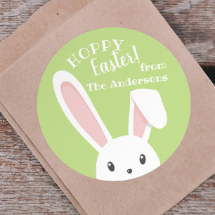 Cute funny Happy Easter Bunny Green Spring Classic Round Sticker