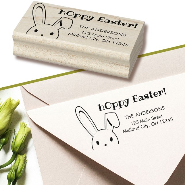 Cute funny Happy Easter Bunny Name Address Rubber Stamp (Creator Uploaded)