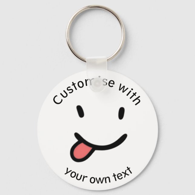 Cute Funny Happy Face Tongue Out Custom Text Key Ring (Front)