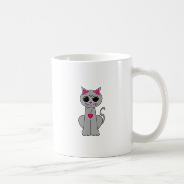Cute Funny Happy Grey Cat Coffee Mug (Right)