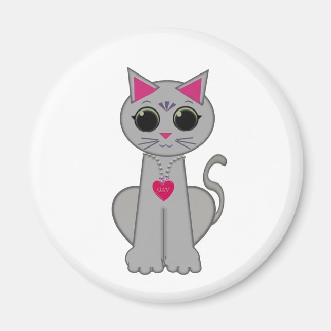 Cute Funny Happy Grey Cat Magnet (Front)