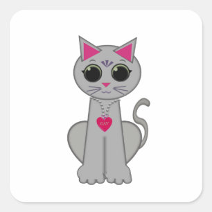 Cute Funny Happy Grey Cat Square Sticker