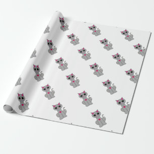 Cute Funny Happy Grey Cat Wrapping Paper