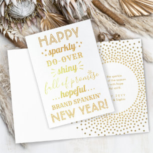 Cute Funny Happy New Year Hopeful Fresh Start Gold Foil Card
