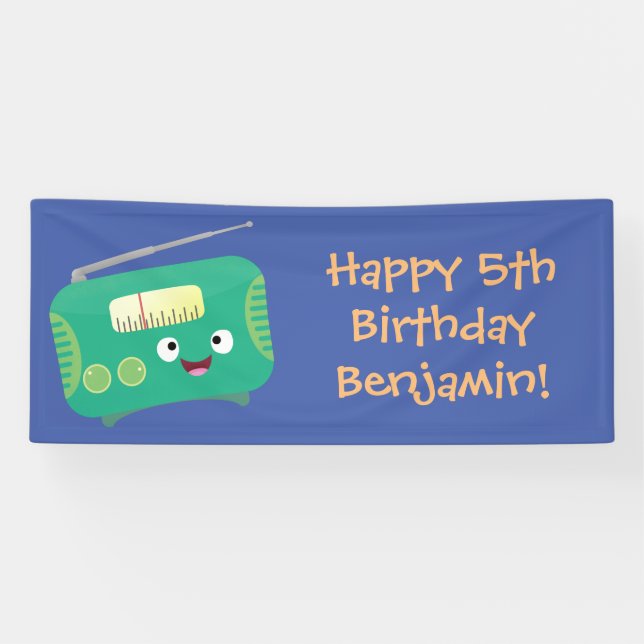 Cute funny happy retro radio cartoon banner (Horizontal)