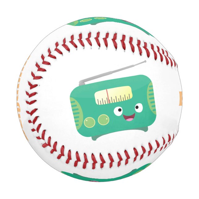 Cute funny happy retro radio cartoon baseball (Front Left)
