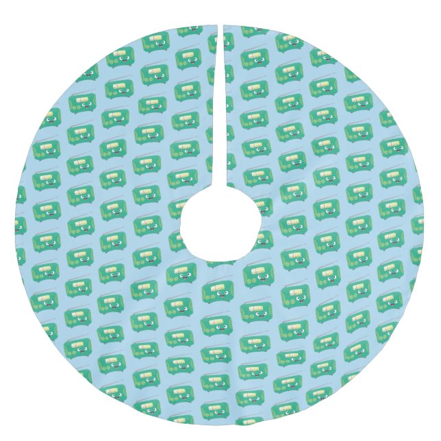 Cute funny happy retro radio cartoon brushed polyester tree skirt (Front)