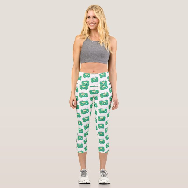Cute funny happy retro radio cartoon capri leggings (Front)