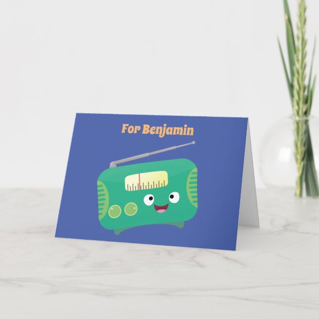 Cute funny happy retro radio cartoon  card (Front)