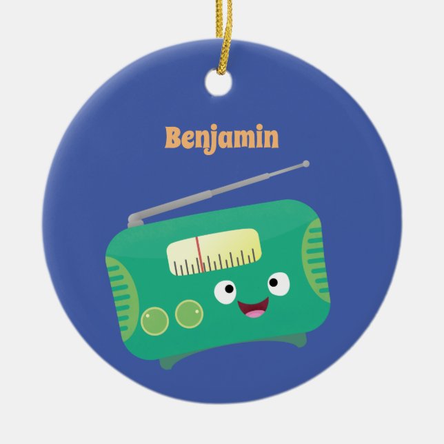 Cute funny happy retro radio cartoon  ceramic tree decoration (Front)