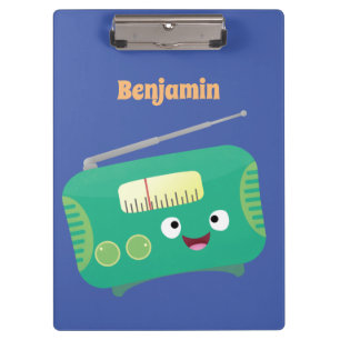 Cute funny happy retro radio cartoon clipboard