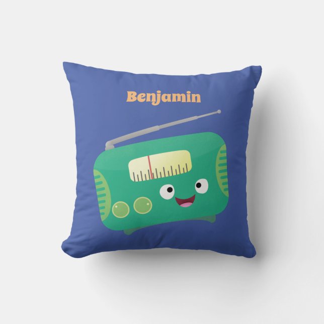 Cute funny happy retro radio cartoon cushion (Front)